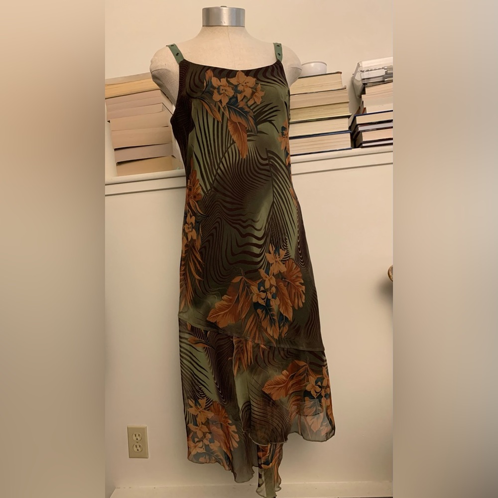 Sangria Floral Green Brown Dress Women’s Y2K Vintage